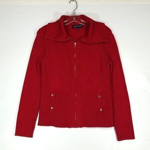 Jones New York Cardigan Women's P Large Red  Knit Long Sleeve Full Zip Office
